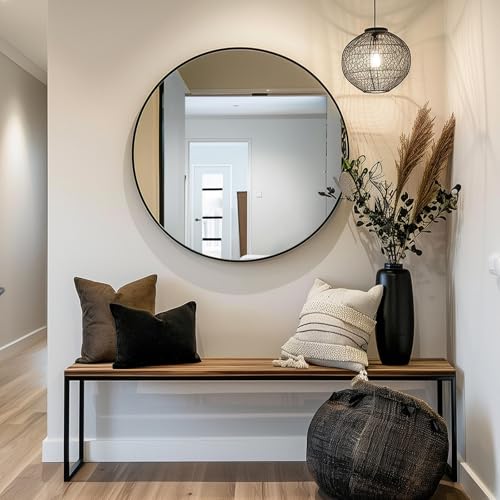 Sunniry Black Round Mirror, Round Mirror 24 inch, Black Circle Mirrors Matte Metal Frame, Wall Mounted Mirrors for Living Room, Bathroom, Wall, Entryway. - color: Black, size: 24"L x 24"W