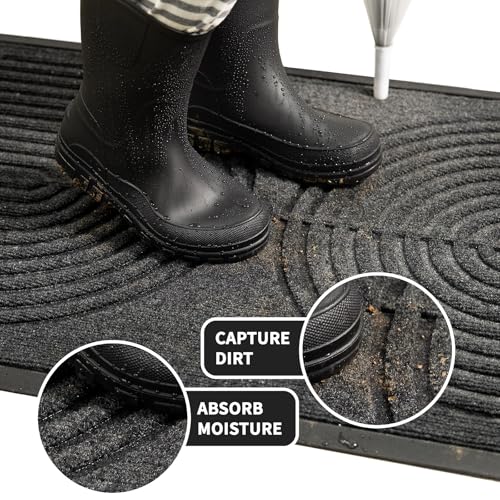 RORA Heavy Duty Outdoor Front Door Mat, Non Slip Doormat Outdoor Entrance, Natural Rubber Floor mat for Entryway, Patio, Garage, Porch, 29.5"x17", Grey - color: Grey, size: 29.5*17inch