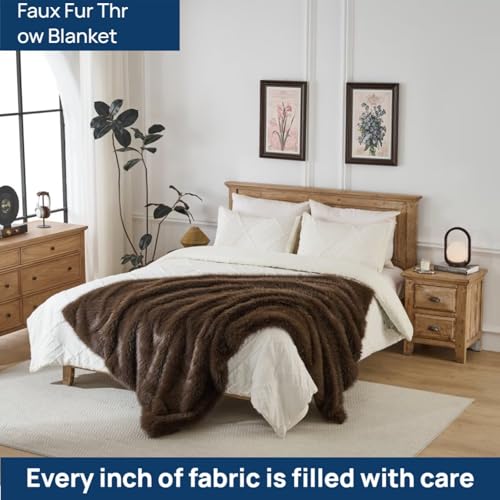 Luxury Fluffy Faux Fur Throw Blanket,Thick Fluffy Silky Fuzzy Cozy Blanket,Plush Blankets for Couch, Sofa, Chair, Bed-Brown,50x60 Inches - color: Brown, size: Throw (50" x 60")