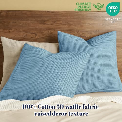 PHF 100% Cotton Waffle Weave Throw Pillow Cover, 22" x 22", No Filling, 2 Pack Elegant Home Decorative Square Throw Pillow Covers for Bed Couch Sofa, Dusty Blue - color: Dusty Blue, size: 22" x 22" (Pack of 2)