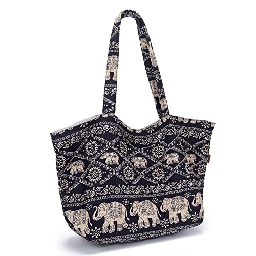 OPQRSTU Women Hippie Tote Hand Bag Large Capacity Bohemian Bag Portable Tourist Shoulder Bags - color: Black
