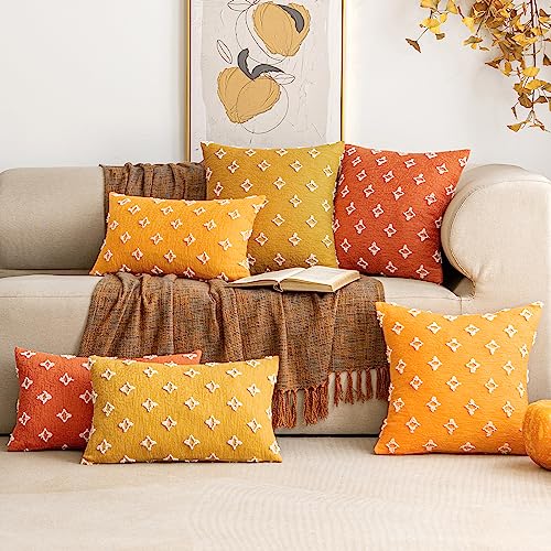 EMEMA Fall Mustard Yellow Decorative Throw Pillow Covers Rhombic Jacquard Pillowcase Cushion Case Square for Couch Sofa Bed Living Room Bedroom Set of 2, 18x18 Inch - color: Mustard Yellow, size: 18" x 18" (Pack of 2)