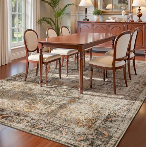 YOH Boho Washable Rug 4x6, Terracotta Vintage Non Slip Area Rug, Distressed Indoor Carpet for Living Room Bedroom Kitchen Office - color: Terracotta, size: 4' x 6' (Rectangular)