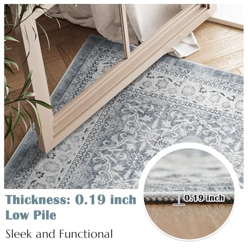 jinchan Floral 2x3 Rugs for Entryway - Machine Washable Grey Vintage Distressed Boho Design Soft Faux Wool Small Non-Slip Doormat for Entrance Kitchen Living Room Bedroom Farmhouse (2‘x3', Grey) - color: Multi Grey, size: 2' x 3' (Buttery Soft)