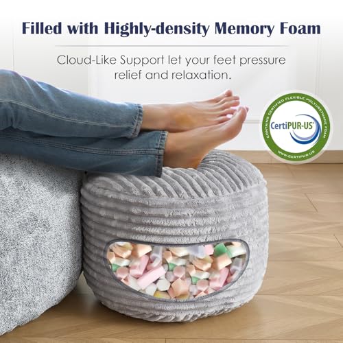 Round Ottoman,Corduroy Pouf Ottoman Foot Rest,Storage Footstool for Living Room,20x15 Soft Floor Poufs,Memory Foam Filling - Light Grey, 20x15 in - color: Light Grey, size: 20"D x 20"W x 15"H