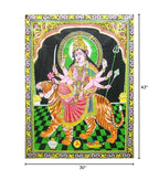 Goddess Durga/Sheran Wali Mata Batik Cotton Wall Hanging Painting : Size 43"x30" Inches - color: Durga