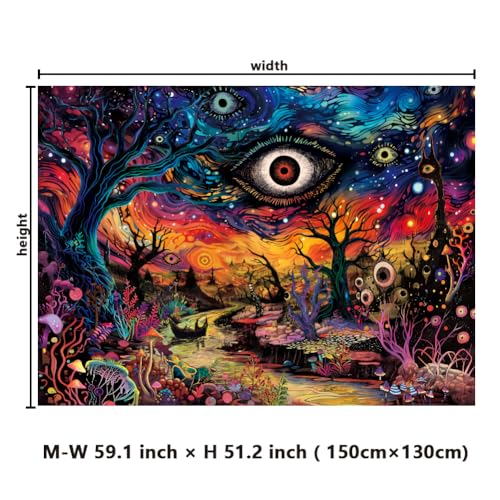 Dermijer Evil Eyes Tapestry Trippy Eye Tapestries Psychedelic Forest Tapestry Hippie Mystic Nature Landscape Tapestries Abstract Aesthetic Wall Hanging Decor for Bedroom Home 59.1L x 51.2W - size: 59.1"L x 51.2"W