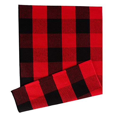 Winwinplus Buffalo Plaid Rug Outdoor Front Porch Decor Farmhouse Checkered Decor Doormat 2'x4.3', Red and Black Plaid - color: Red and Black Plaid, size: 23.6'' x 51.1''