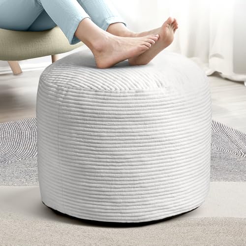 Dual-Size Corduroy Ottoman with Hidden Zipper – Ergonomic Memory Foam Footrest Poufs for Office Desks, Couches & Delicate Floors,Light Gray 26"x 18" - color: Light Gray, size: 26"D x 26"W x 18"H