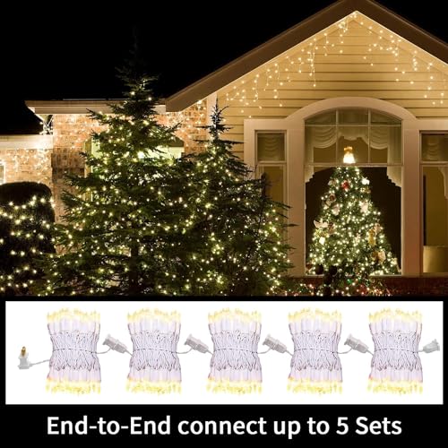 LAMPHOME Super-Bright Extendable Clear White Wire Christmas Lights Decoration 100Lights 19.6ft UL Certified Mini Bulb String Lights Set for Outdoor Christmas Tree Garden Holiday Patio Decor - color: 100 COUNT Warm White-White Wire