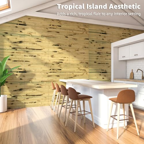 Art3d Natural Bamboo Wall Panel for Interior Wall Decor, Renewable Pole Wrap Wainscoting Paneling for Wall Ceiling Furniture Cabinet Office, 12 x 96 Inch - Light Burned, 1-Pack - color: Light Burned, size: 1-12" x 96"