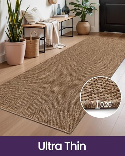 DEXI Hallway Runner Rug 3.3x8, Woven Braided Farmhouse Runner Carpet Indoor, Absorbent Thin Long Entryway Runners for Kitchen, Laundry Room, Patio Entrance, Brown - color: Brown, size: 3'3" X 8' (Rectangular)