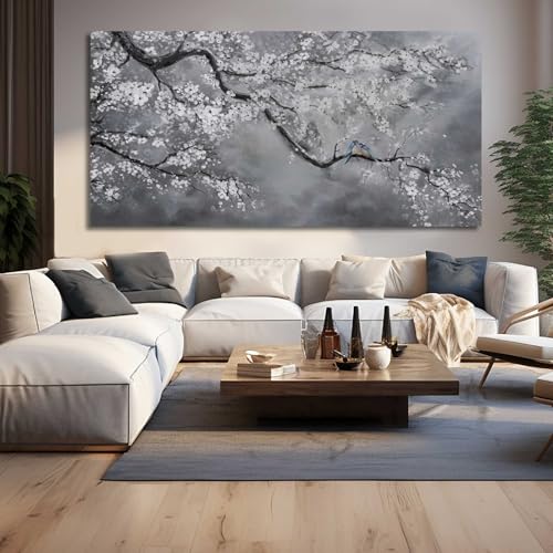 Artexist Canvas Wall Art/Grey Wall Decor 29"x58"/ Plum Blossom Oil Paintings/Large Artwork Wall for Living Room Bedroom Office Kitchen Home Decoration - color: Grey, size: 29"x58"