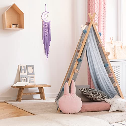 Macrame Moon Dream Catcher for Girl, Purple Boho Crescent Dreamcatcher for Bedroom, Handmade Nursery Room Wall Hanging with Star Pendant for Teen Boy, Bohemian Home Decoration Idea - color: Lavender, size: Without Light