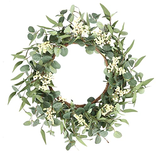 Pinkpum 16'' Eucalyptus Wreath for Front Door, Porch, Window - Green Decor for Home, Farmhouse - Spring, Summer, Fall, All Seasons - color: White, size: 16''