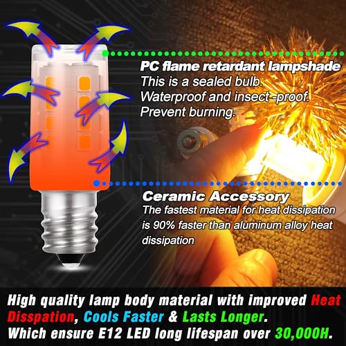 E12 LED Night Light Bulb 25W-40W Replacement AC120V 2W 2700K Warm White Candelabra Base E12 C7 for Himalayan Salt Lamp Dryer Refrigerators Decoration Christmas Lighting Bulb, 300lm, 4 Pack - color: 2700k Warm White, size: 2 Watt-Non-dimmable-4 Pack