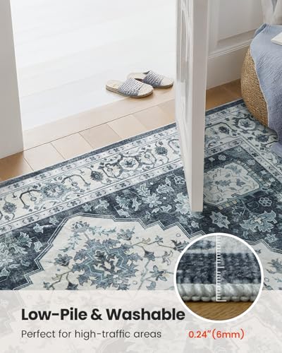 AMADA HOMEFURNISHING 8x10 Area Rug, Washable Low-Profile Large Area Rug with Non-Slip Backing & Durable Edge Binding, Vintage Large Rugs for Living Room, Bedroom - color: Navy/Blue, size: 8' x 10' (Rectangular)