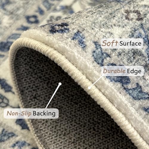 Area Rug for Living Room 2x3,Large Machine Washable Vintage Oriental Soft Carpet, Low Pile Thin Floor Area Rugs with Non Slip Backing for Office Door Mat Kitchen Bathroom Indoor Dorm Dining Room - color: Blue, size: 2x3