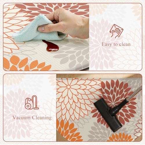 KIMODE Half Circle Kitchen Mats for Floor Cushioned Anti Fatigue,18" x 28" Semi Round Dahlia Boho Kitchen Rug Non Slip,Waterproof Kitchen Carpet Decor Standing Mat for Sink Laundry Bathroom,Orange - color: Multi Orange, size: 28" x 18" (1 PC)--0.47 inches