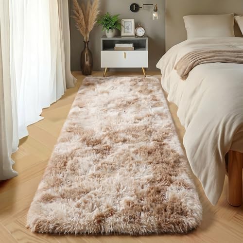 ONASAR Runner Rugs for Bedroom Living Room, Tie-Dyed Beige 2x6 Bedside Hallway Fluffy Area Rug, Ultra Soft Plush Furry Faux Fur Non Slip Floor Carpet for Nursery Kids Dorm Closet Home Decor - color: Tie-dyed Light Beige, size: 2' x 6' (Runner)