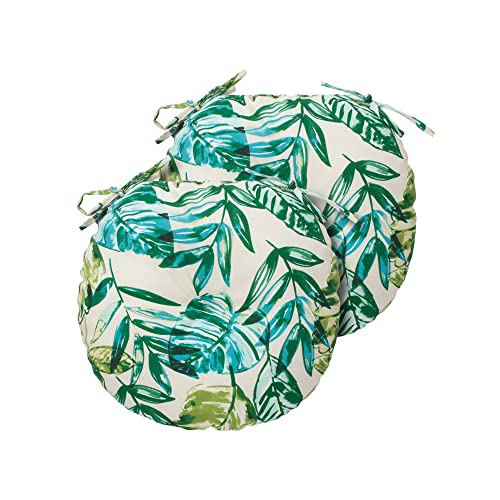 Bistro Chair Cushions 15 inch,Set of 2,Tufted Tropical Round Chair Cushions with Ties,15"x15"x4",Water Resistant Round Seat Cushion for Barstool,Patio Garden Kitchen Outdoor Furniture(Palm Leaf) - color: Palm Leaf, size: 15"x15"