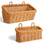 2 Pcs Wall Hanging Basket Wall Mount Pantry Fruit Basket Boho Style Decor Storage Baskets Adhesive Bathroom Cabinet Organizer for Bathroom Kitchen Garden Living Room with 4 Hooks