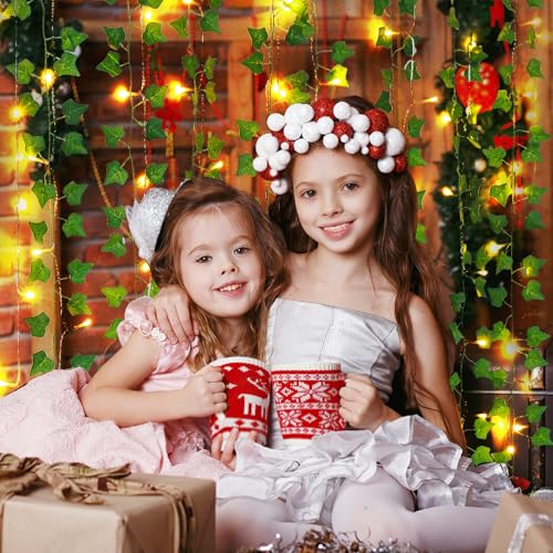 Freyalife Artificial Vines with LED Fairy Lights, 33ft Green Silk Ivy Garland, 8 Light Modes, Remote Control, Indoor Decor for Bedroom, Living Room, Wedding, Party - color: Ivy String Lights-Remote controlled, size: 12Pack Vines-80LED