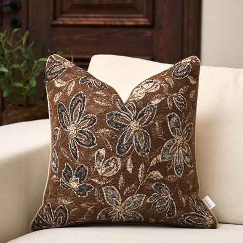 Yangest Flower Pillow Cover 12 x 20 Inches, Nature Chenille Rectangle Throw Pillow Cover Soft Luxury Neutral Accent Couch Pillow Cover for Living Room Bedroom, Coffee Brown - color: Coffee Brown, size: 20" x 12" (Pack of 1)