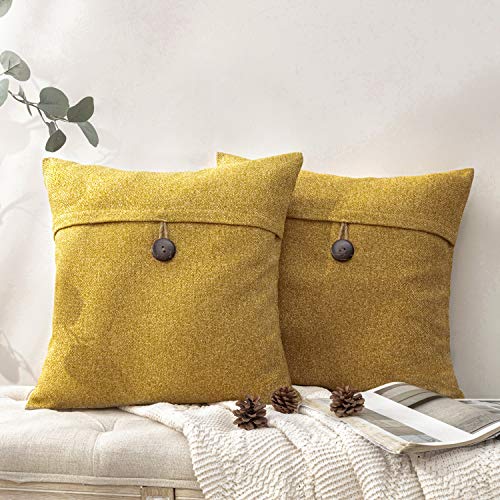 Phantoscope Pack of 2 Farmhouse Throw Pillow Covers Button Vintage Linen Solid Decorative Pillow Cover for Couch Bed and Chair Dark Yellow 18 x 18 inches 45 x 45 cm - color: Dark Yellow, size: 18" x 18" (Pack of 2)