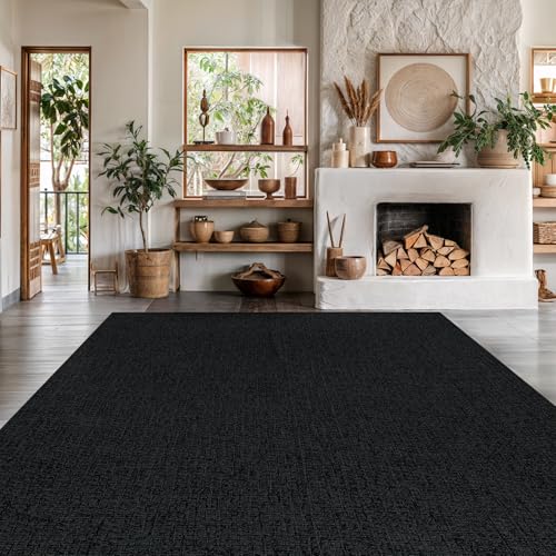 Luul Home Easy Jute Rugs 8x10 Dark Gray Color Living Room Indoor Outdoor Area Rug for Farmhouse Patio and Kitchen Rug High Traffic Washable Easy to Clean Solid Woven Design Outside Carpet (8 x 10) - color: Dark Gray, size: 8' x 10' (Rectangular)