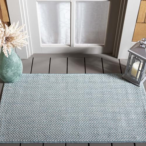 SAFAVIEH Outdoor Accent Rug 2'x3'7" - Courtyard Collection - Coastal Design, Aqua & Grey, Durable & Easy Cleaning, Ideal for Patio, Entryway, Mudroom, Backyard (CY8022-37121) - color: Aqua/Grey, size: 2' x 3'7" (Rectangular)