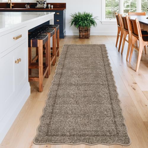 GarveeHome Scalloped Washable Runner Rug 2x6 Runner Non Slip Kitchen Rug Modern Taupe Rug Entryway Rug Farmhouse Soft Bathroom Rugs Stain Resistant Carpet for Hallway Laundry Bedroom 2 ft x6 ft Taupe - color: Taupe, size: 2' x 6' (Runner)