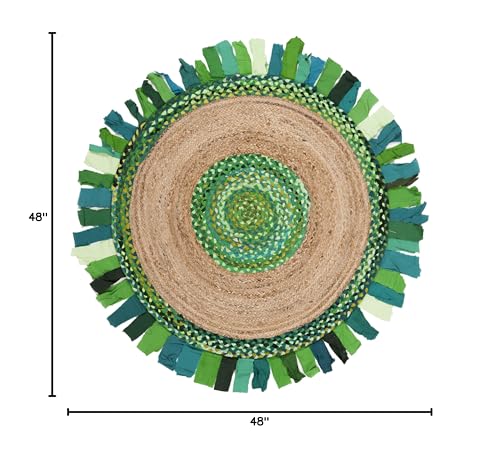 SAFAVIEH Cape Cod Collection 4' Round Green / Natural CAP701Y Handmade Boho Fringe Jute & Cotton Area Rug - color: Green/Natural, size: 4' (Round)