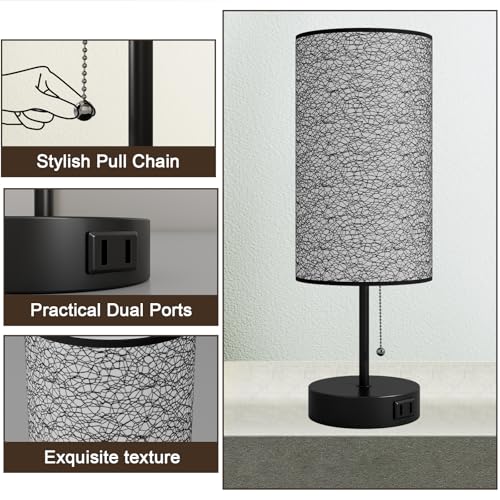 YIDPU Table Lamp for Bedroom,Nightstand Lamp for Bedside with AC Outlets,Adjustable 3color LED Light Desk Lamp for Home Decor,Included Bulb and Lamp Shade (Black-OnlyAC, 2PCS) - color: Black-OnlyAC, size: 2PCS