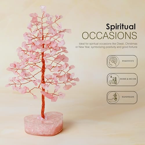 Crocon® Rose Quartz Heart Base Crystals Tree of Life, Birthday Gifts for Women, Men & Friends, Crystals and Healing Stones, Home Decor, Women Gift Ideas, House Warming Gifts New Home for Mom Presents - color: 001t Rose Quartz ( Orgone Base )