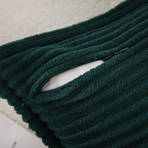 Corduroy Dark Green Throw Pillow Covers Set of 2 Striped Boho Decorative with Edge Design,Super Soft Throw Pillow Cushion Covers for Couch Sofa Living Room Solid Square 18×18inch/45cm×45cm - color: Dark Green, size: 18" x 18" (Pack of 2)