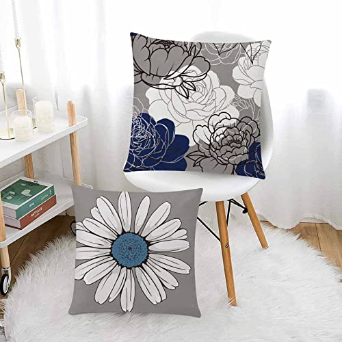 COMMINY Blue Grey Pillow Covers 20x20 Set of 6 Decorative Daisy Flower Throw Pillow Cover for Couch Modern Farmhouse Cushion Cover for Living Room Bed Patio Home Decor - color: Blue Daisy, size: 20" x 20" (Pack of 6)