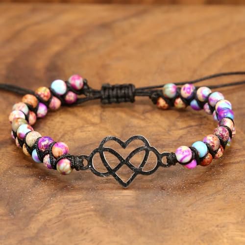 Women Boho Wrap Bracelet,Handmade Natural Stone Crystal Emperor Beads Heart Bracelet, Fashion Bohemian Jewelry Gift for Women - color: Double Heart