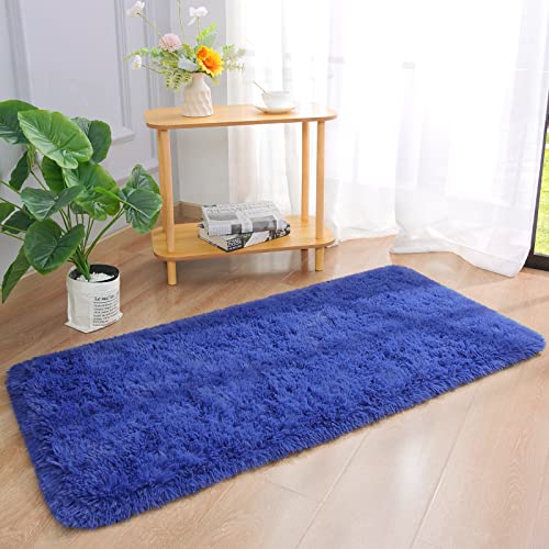 Chicrug Soft Runner Rug for Bedroom Living Room Plush Fluffy Rug 2x4 Feet, Shag Furry Runner Rug Carpet Non Shedding for Nursery Children Kids Girls Room Home Decorative, Navy - color: Navy, size: 2' x 4' (Runner)