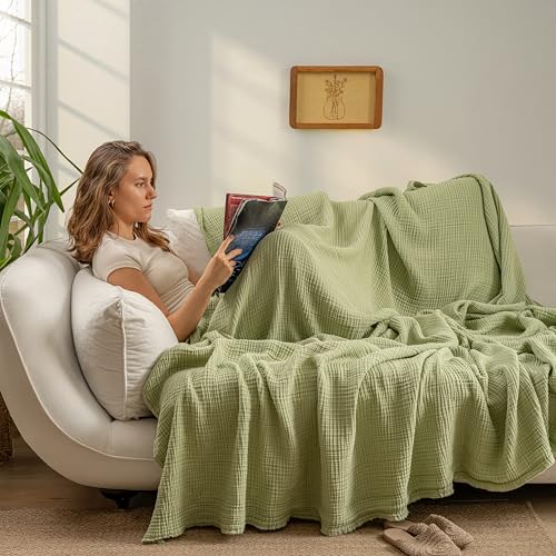 Muslin Blanket - Pure 100% Turkish Cotton Airy Soft Light Versatile Gauze Throw Blanket for Bed, Couch, Sofa (Sage Green, Throw Size (50" x 66" inch)) - color: Sage Green, size: Throw Size ( 50" x 66" inch )