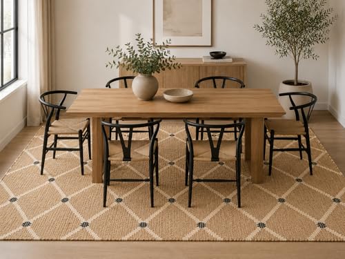 Hand Woven Jute Rug 8'x10' Area Rug - Rectangular Handcrafted Premium Geometric Design, Indoor Reversible Natural Fiber Rugs - Rustic Farmhouse Carpet for Living Room, Hallway, Bedroom - Natural - size: 8' x 10' (﻿Rectangular)