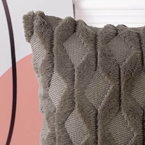 MADIZZ Set of 2 Soft Polyester Short Wool Velvet Decorative Throw Pillow Covers 22x22 inch Dark Taupe Square Luxury Style Cushion Cases Pillow Shell for Sofa Bedroom - color: Dark Taupe, size: 22" x 22" (Pack of 2)