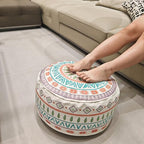 MOCOFO Round Bohemian Ottoman Pouf Cover, 18 Inch, Cotton Blend, Church Window Print, Living Room Storage Footrest, Cover Only (Jade Stone) - color: Jade Stone