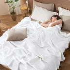 MooMee Muslin Blanket - 100% Cotton 4-Layer Gauze Throw Blanket with All-Around Fringe, Soft Breathable Lightweight Cooling Summer Blankets for Bed Couch (Bright White,King 104" x 90") - color: Bright White, size: King
