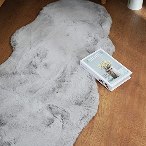 Ghouse Soft Faux Sheepskin Fur Rug Runner Rug 2x6 Grey Fluffy Bedside Plush Shag Nursery Carpet Area Rugs for Living Room Bedroom Playing Room Decor - color: Grey, size: 2*6 Sheepskin