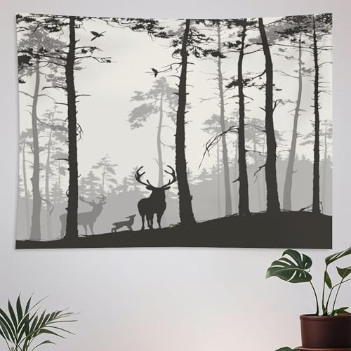 ZhiRain Foggy Forest Deer Tapestry Wall Hanging Nature Wildlife Retro Rustic Cabin Art Printed Tapestries Home Decor for Living Room Bedroom Farmhouse Apartment Dorm 30"x40" - color: Cabin-17, size: 30"L x 40"W