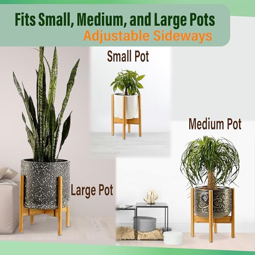 Plant Stand Indoor - Corner, Table and Floor Planter Holder - Adjustable, Durable Bamboo Wood - Fits 8, 10, 12-inch Dia Small, Mid-Large, Tall or Short Pot Sizes