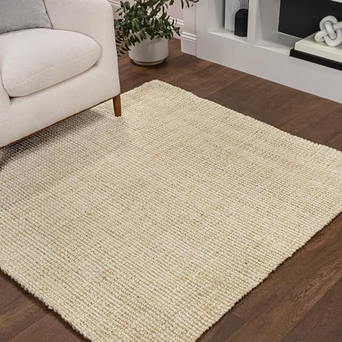 JONATHAN Y Hiro Hand Woven Chunky Jute Ivory 5x5 Square Indoor Area Rug, Bohemian, Transitional, Easy-Cleaning for Living Room, Bedroom, Kitchen, Pet Friendly, Non-Shedding (NFR103A-5SQ) - size: 5' x 5' (Square)