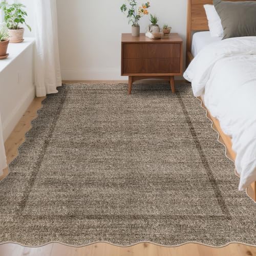 GarveeHome Scalloped Living Room Rug 5x7 Area Rug Washable Area Rug for Bedroom Modern Traditional Kids Rug Non Slip Throw Rugs Soft Low Pile Stain Resistant Carpet for Dining Room 5 ft x7 ft Taupe - color: Taupe, size: 5' x 7' (Rectangular)