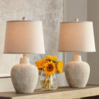 360 Lighting Romeo 23 1/2" High Jar Small Farmhouse Rustic Natural Cottage Coastal Accent Table Lamps Set of 2 Beige Distressed Earth Tone Finish Shade Living Room Bedroom Bedside Nightstand